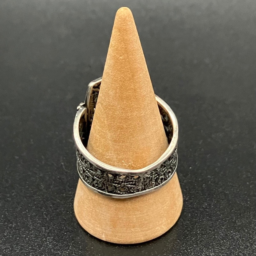 Sterling Silver Filigree Statement Ring Black Cabochon Cannetille Size 9 - Picture 7 of 9